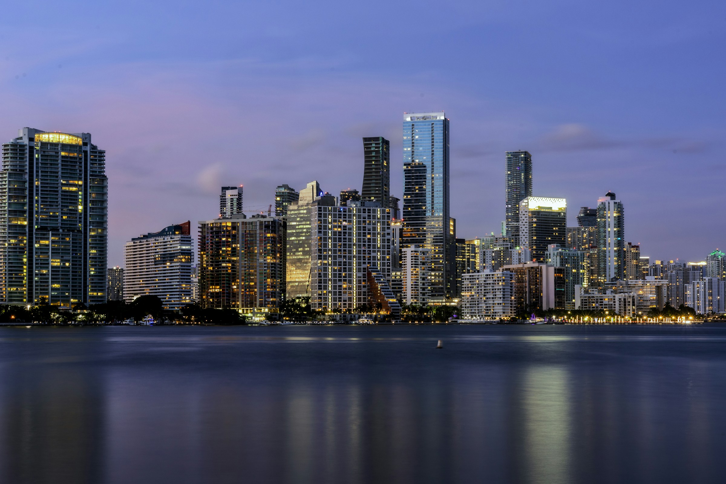 Downtown Miami skyline at blue hour