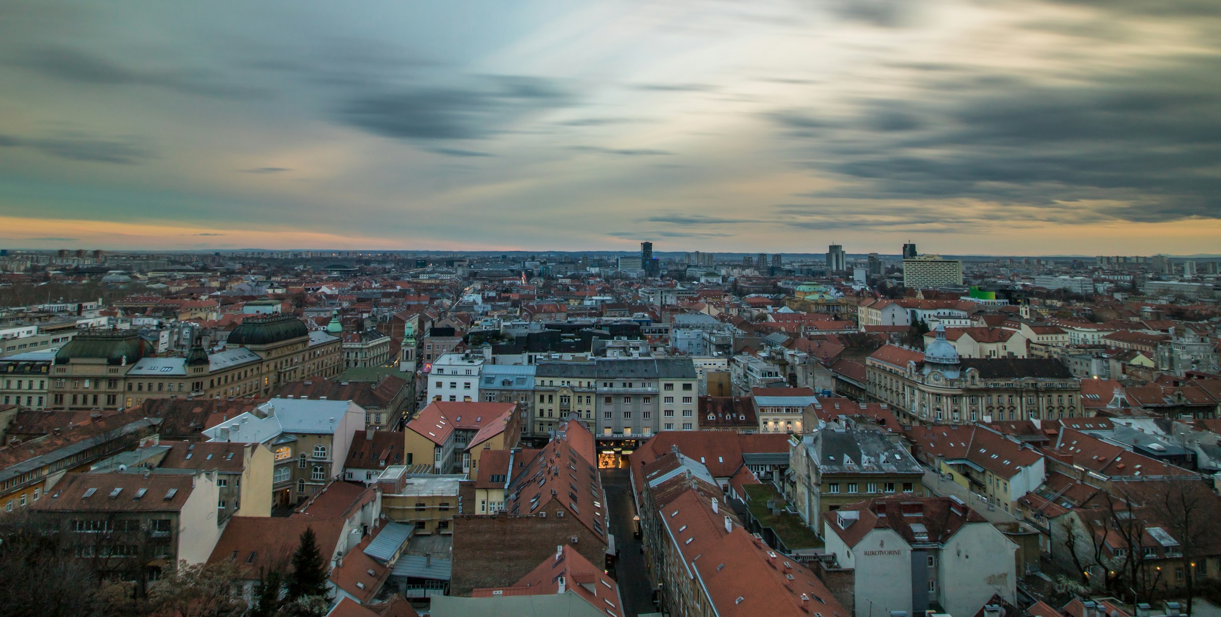 Rooftops of Zagreb city centre at dusk